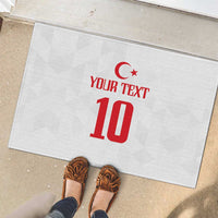Rectangular white rubber doormat featuring red crescent star, your text, and number 10