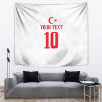 White soccer tapestry with red crescent emblem, 'YOUR TEXT', and number 10