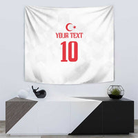White wall tapestry with red crescent emblem, 'YOUR TEXT', and number 10