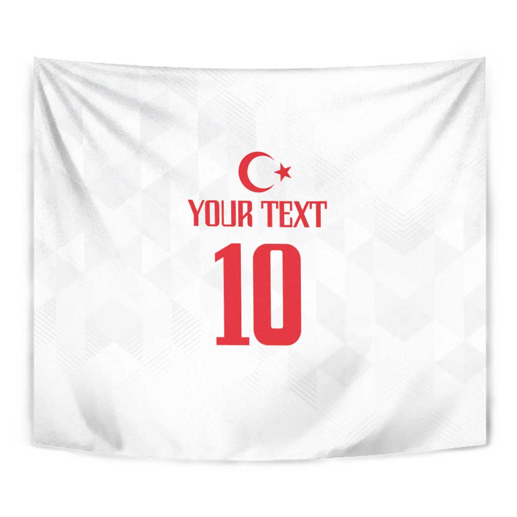 White soccer tapestry with red crescent emblem, 'YOUR TEXT', and large number 10