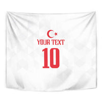 White soccer tapestry with red crescent emblem, 'YOUR TEXT', and large number 10