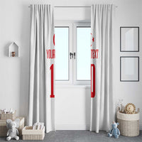 White window curtains with red Turkey-themed numbers and custom text, two panels