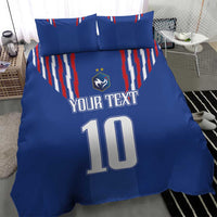Blue football duvet and pillows with France stripe panels, crest and large number 10
