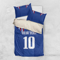 Blue bedding set with duvet and two pillowcases, Your Text 10, France stripe pattern