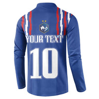 Blue henley sweatshirt back with YOUR TEXT and number 10 print, long sleeves