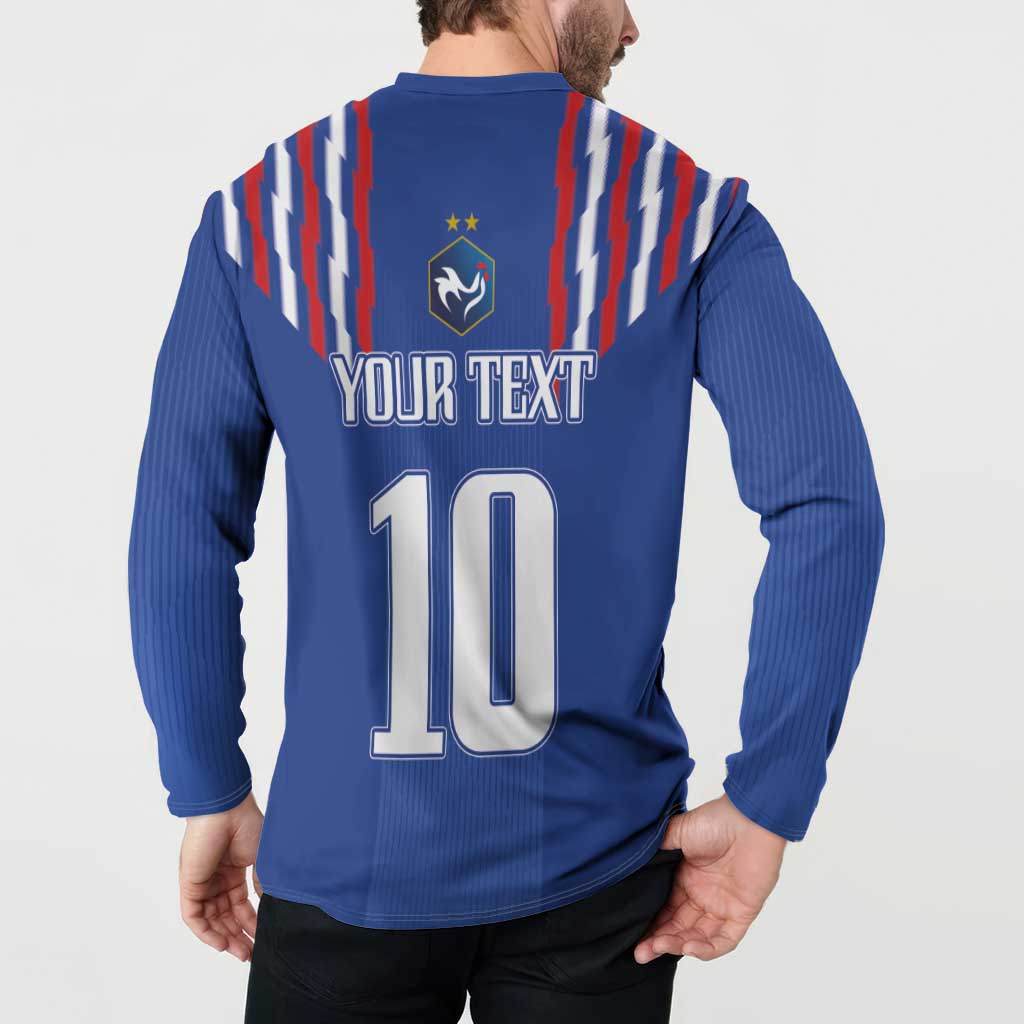 Blue henley sweatshirt back with YOUR TEXT and number 10, striped shoulder sides