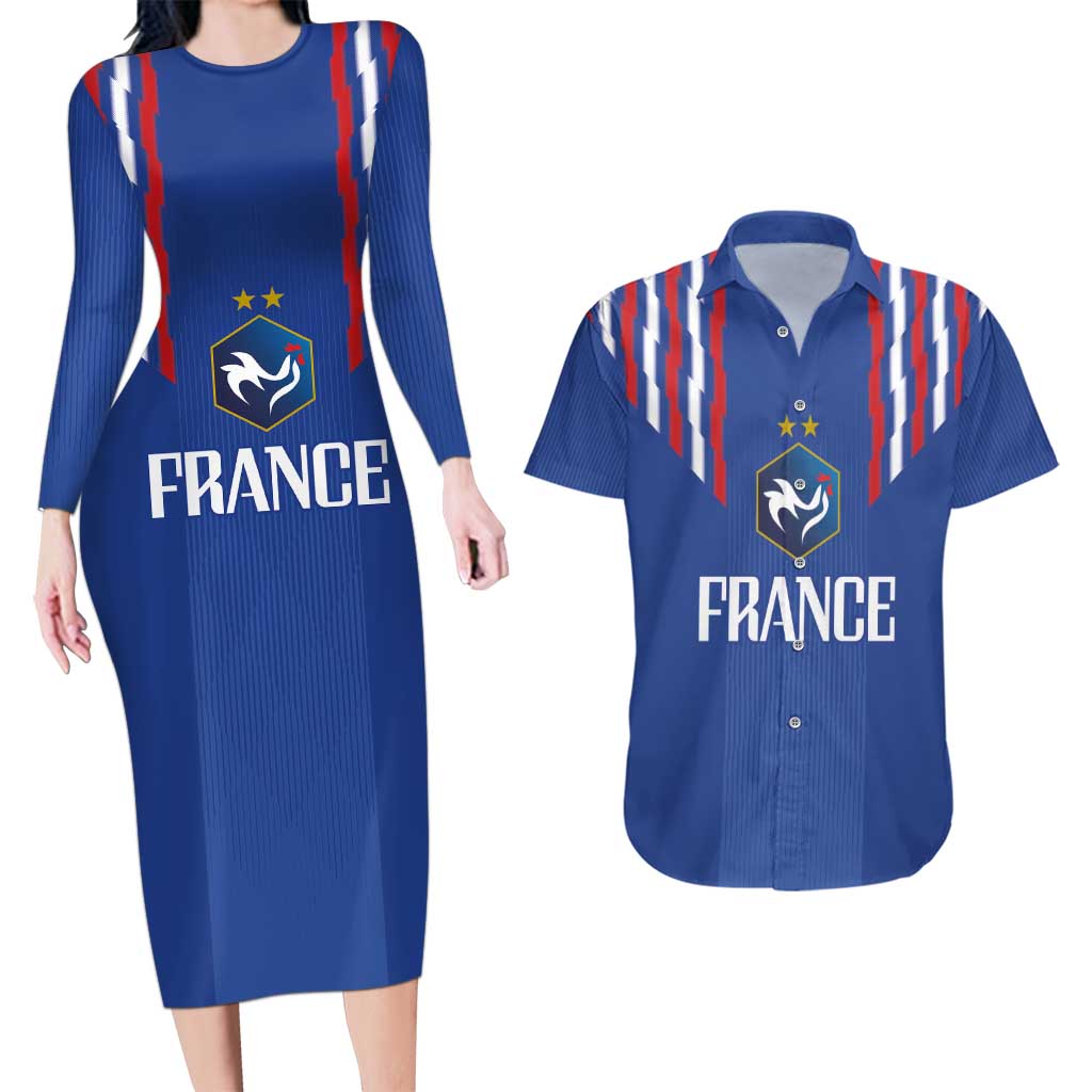 France Football 2024 Go Champion Couples Matching Long Sleeve Bodycon Dress and Hawaiian Shirt - Wonder Print Shop