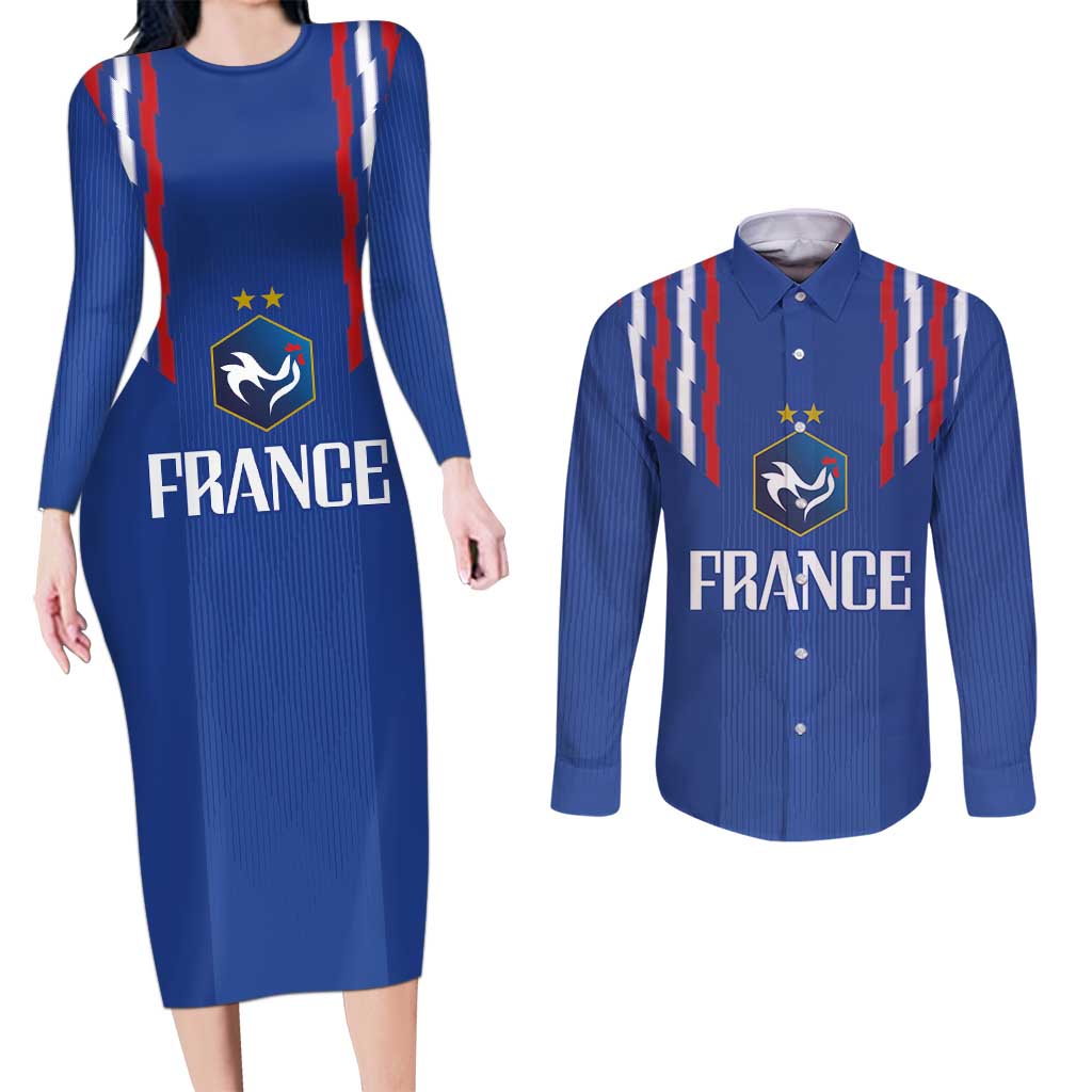 France Football 2024 Go Champion Couples Matching Long Sleeve Bodycon Dress and Long Sleeve Button Shirt - Wonder Print Shop