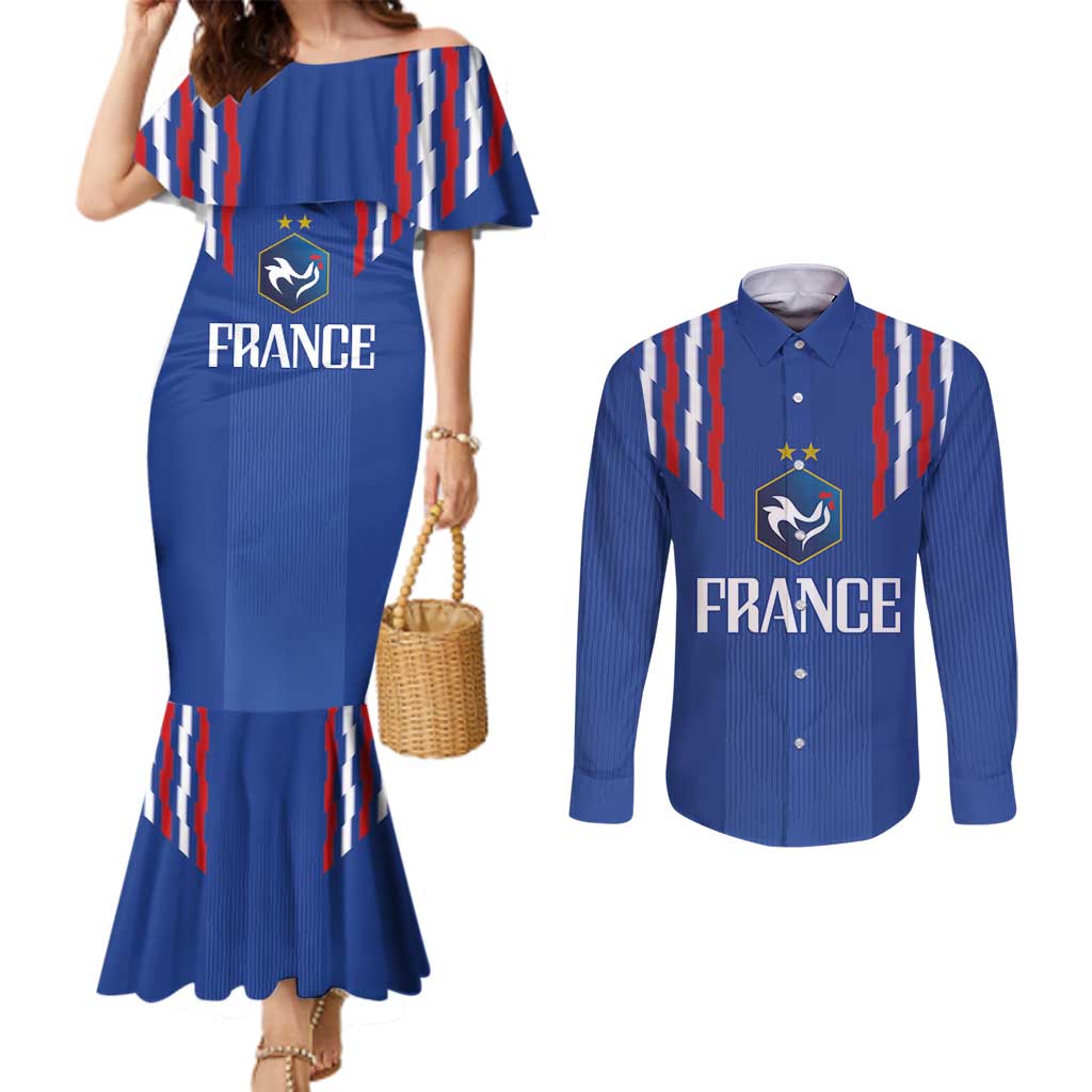 France Football 2024 Go Champion Couples Matching Mermaid Dress and Long Sleeve Button Shirt