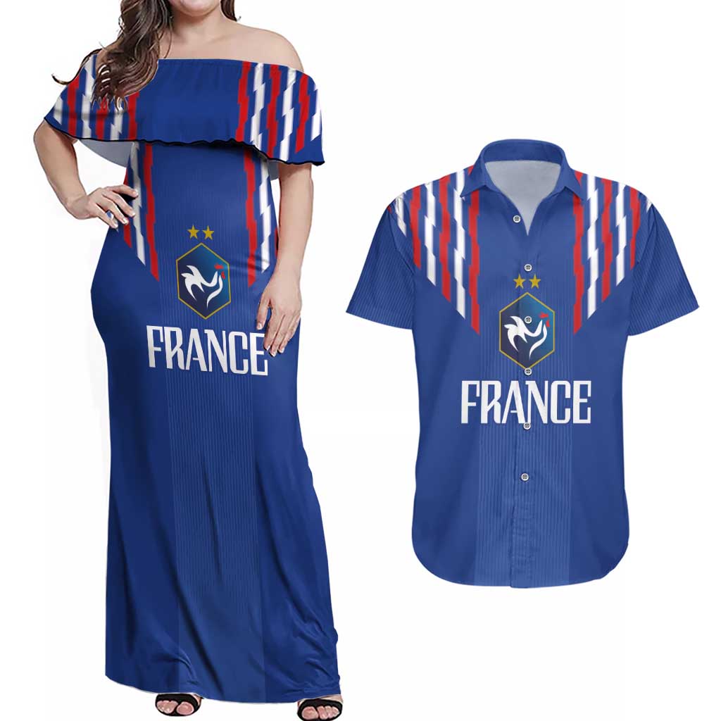 France Football 2024 Go Champion Couples Matching Off Shoulder Maxi Dress and Hawaiian Shirt - Wonder Print Shop