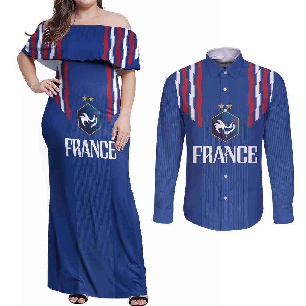 France Football 2024 Go Champion Couples Matching Off Shoulder Maxi Dress and Long Sleeve Button Shirt - Wonder Print Shop