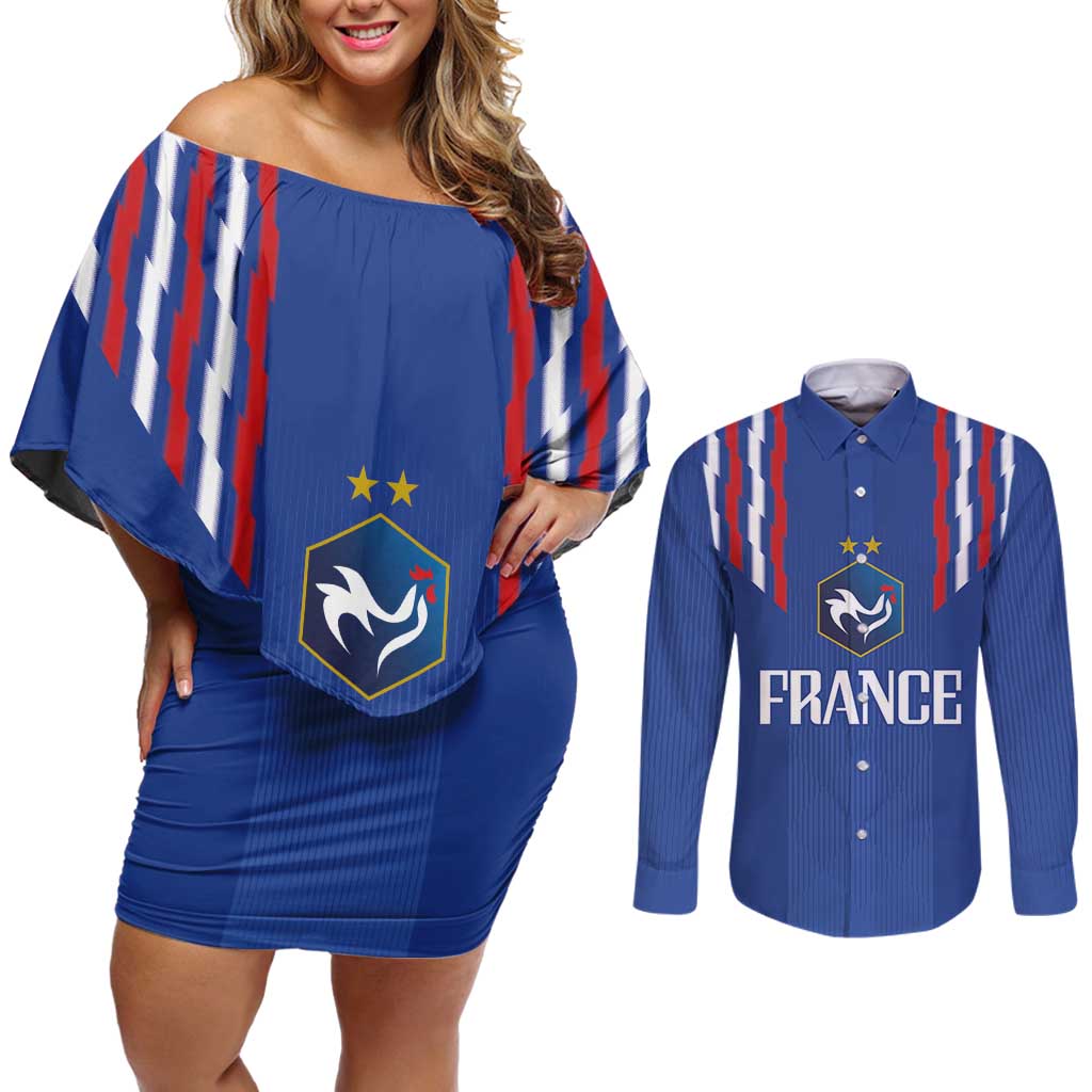 France Football 2024 Go Champion Couples Matching Off Shoulder Short Dress and Long Sleeve Button Shirt - Wonder Print Shop