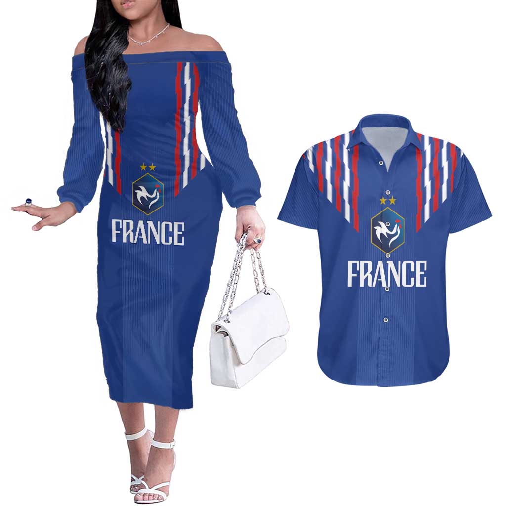 France Football 2024 Go Champion Couples Matching Off The Shoulder Long Sleeve Dress and Hawaiian Shirt - Wonder Print Shop