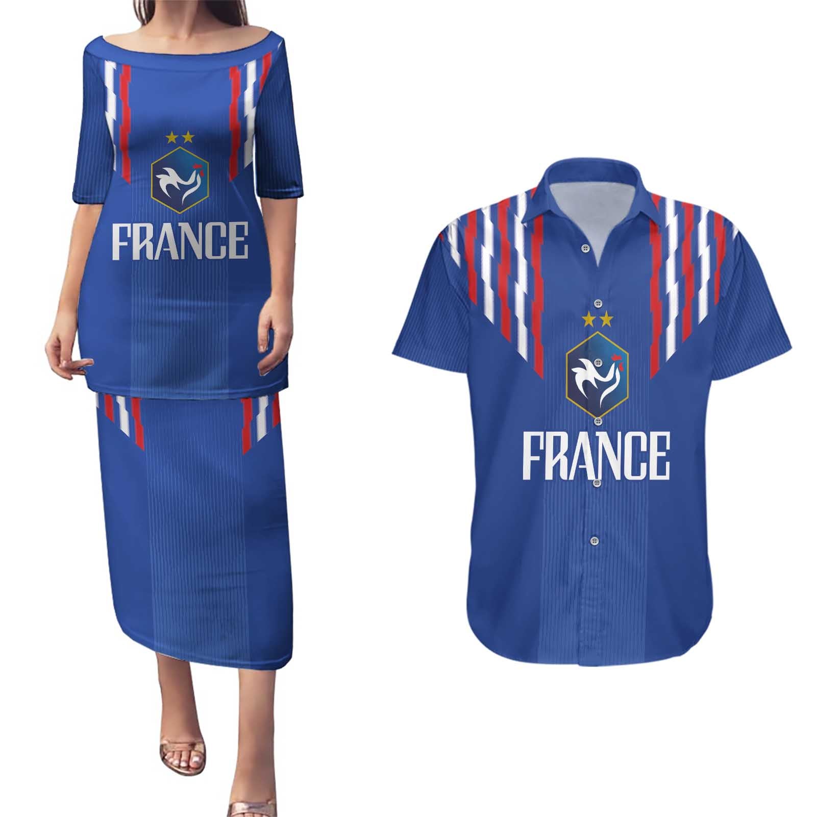 France Football 2024 Go Champion Couples Matching Puletasi and Hawaiian Shirt - Wonder Print Shop