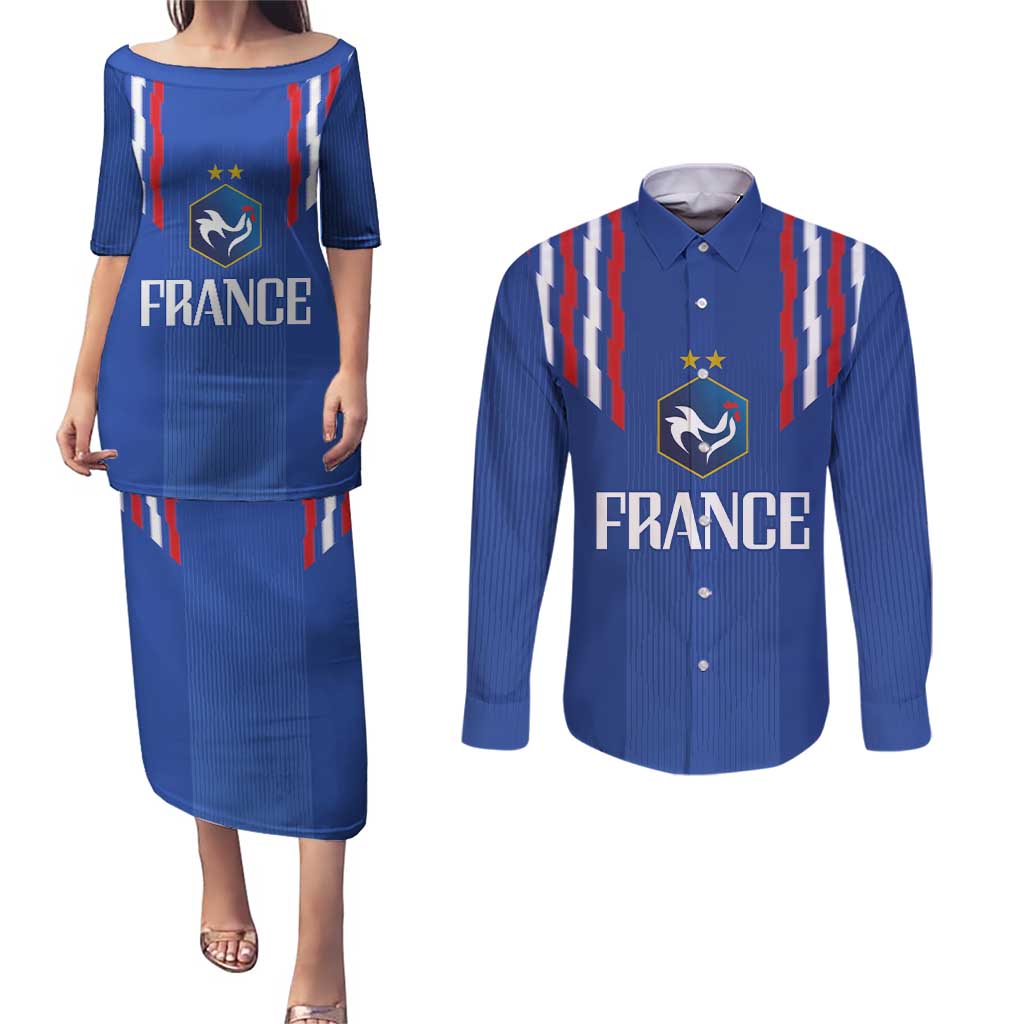 France Football 2024 Go Champion Couples Matching Puletasi and Long Sleeve Button Shirt - Wonder Print Shop