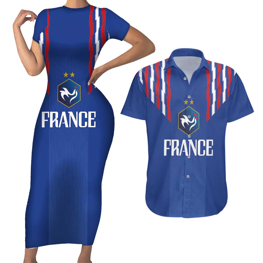 France Football 2024 Go Champion Couples Matching Short Sleeve Bodycon Dress and Hawaiian Shirt - Wonder Print Shop