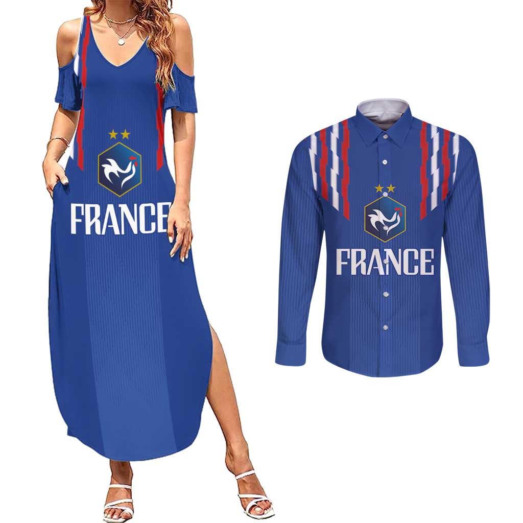 France Football 2024 Go Champion Couples Matching Summer Maxi Dress and Long Sleeve Button Shirt - Wonder Print Shop