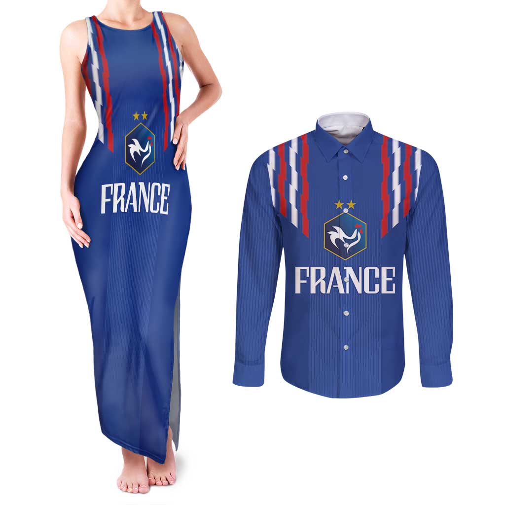 France Football 2024 Go Champion Couples Matching Tank Maxi Dress and Long Sleeve Button Shirt - Wonder Print Shop