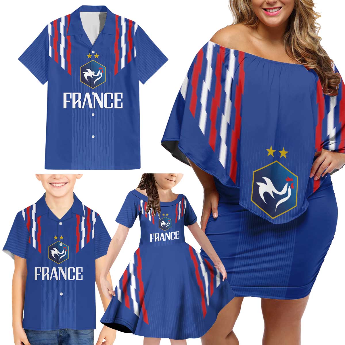 France Football 2024 Go Champion Family Matching Off Shoulder Short Dress and Hawaiian Shirt - Wonder Print Shop