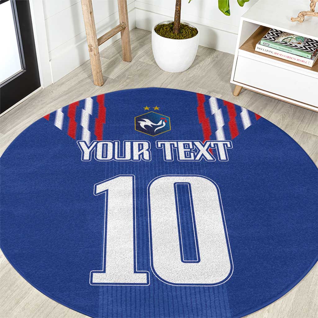 Blue round carpet with "YOUR TEXT" and large "10" graphic