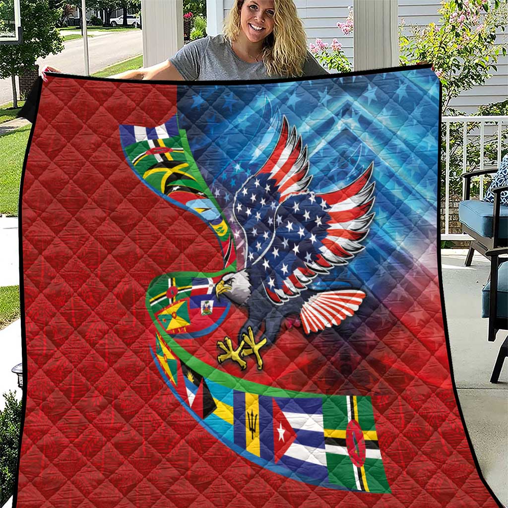 Caribbean-American Heritage Month Quilt National Flags Ribbon Wave Style with US Flag Eagle - Wonder Print Shop