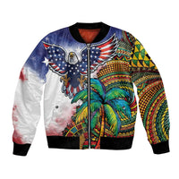 Caribbean American Together Bomber Jacket USA Flag Eagle and Coloful Palm Tree - Wonder Print Shop