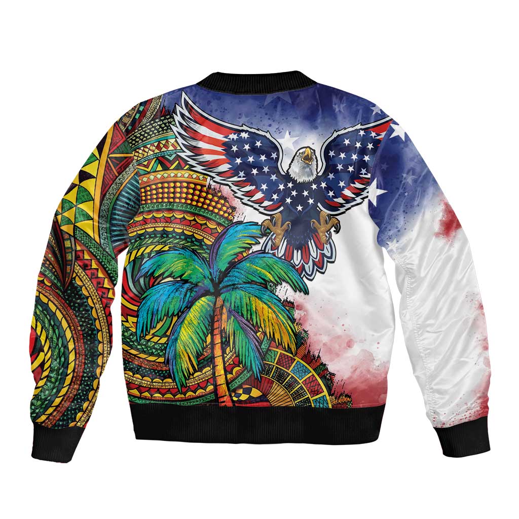 Caribbean American Together Bomber Jacket USA Flag Eagle and Coloful Palm Tree - Wonder Print Shop
