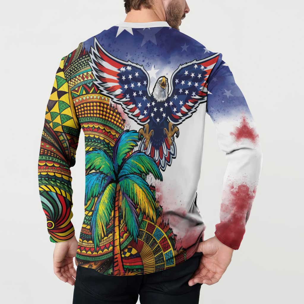 Caribbean American Together Button Sweatshirt USA Flag Eagle and Coloful Palm Tree - Wonder Print Shop
