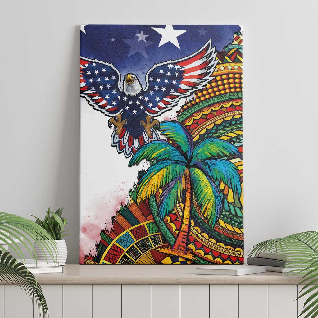 Caribbean American Together Canvas Wall Art USA Flag Eagle and Coloful Palm Tree - Wonder Print Shop