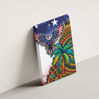 Caribbean American Together Canvas Wall Art USA Flag Eagle and Coloful Palm Tree - Wonder Print Shop