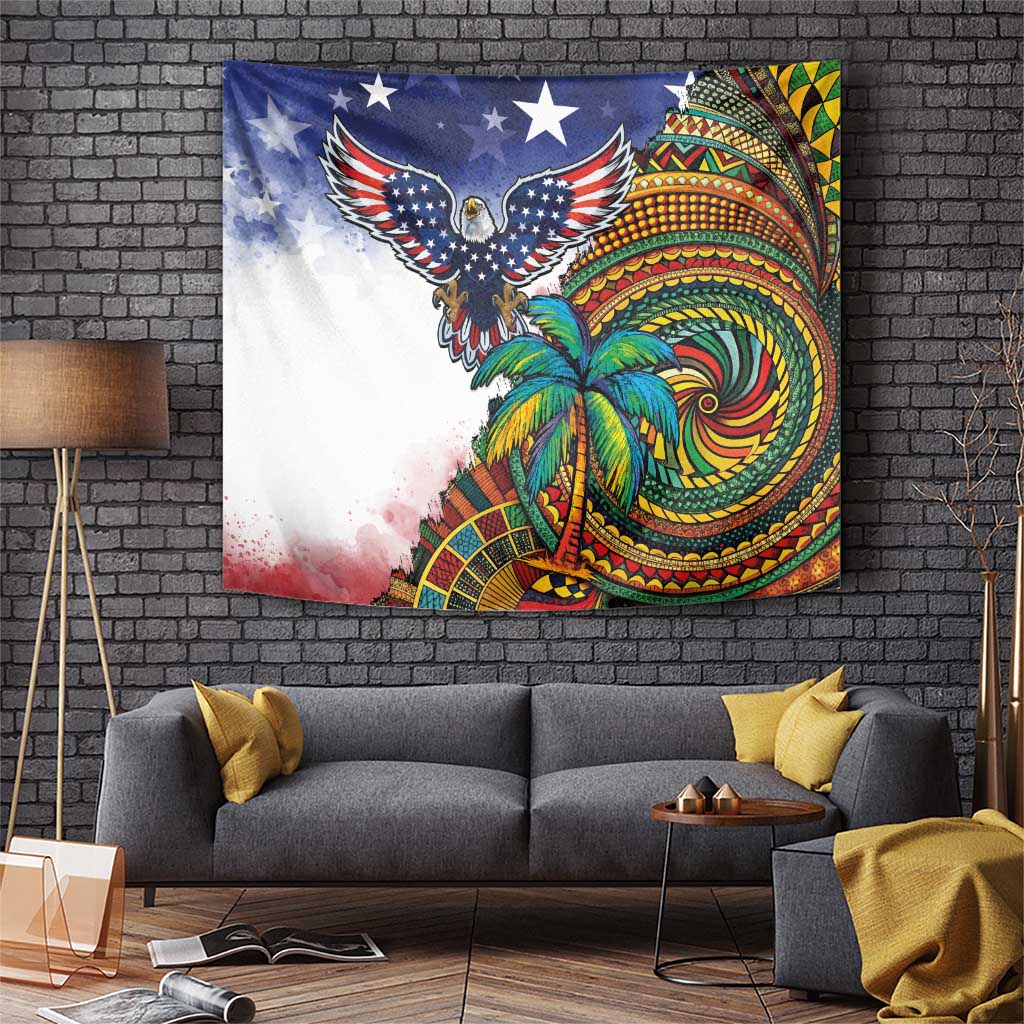 Caribbean American Together Tapestry USA Flag Eagle and Coloful Palm Tree - Wonder Print Shop