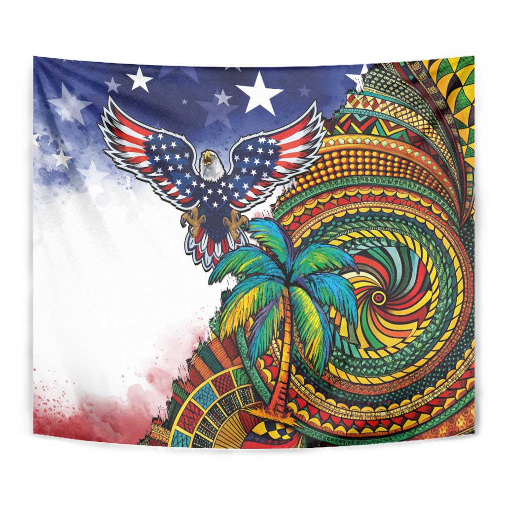 Caribbean American Together Tapestry USA Flag Eagle and Coloful Palm Tree - Wonder Print Shop
