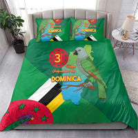 Green Dominica bedding set with two matching pillowcases, map and flag graphics