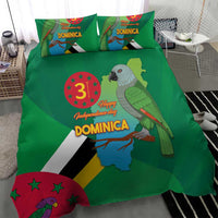 Green Dominica Independence Day duvet with parrot and map centerpiece, matching pillows