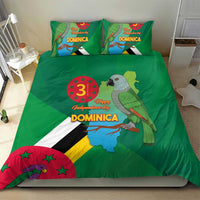Green Dominica bedding set, parrot and flag pattern on duvet with two pillowcases