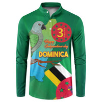 Green button-up sweatshirt with Dominica flag graphic and 'Happy Independence day' text