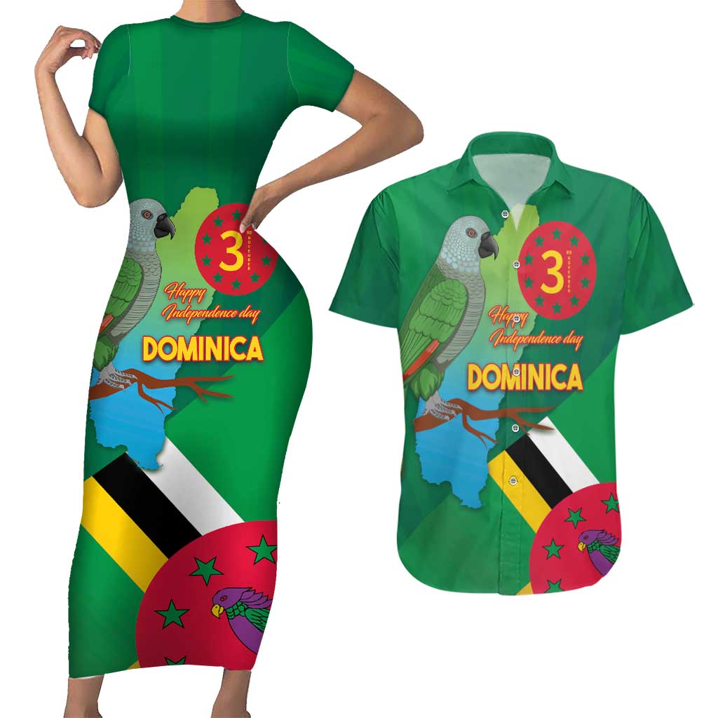 Dominica Independence Day Couples Matching Short Sleeve Bodycon Dress and Hawaiian Shirt Imperial Amazon With National Flag and Map - Wonder Print Shop