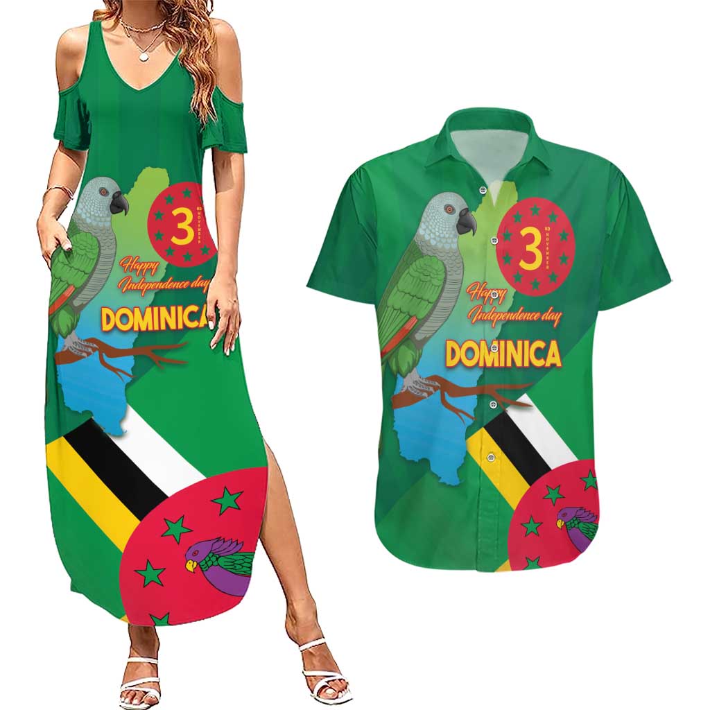 Dominica Independence Day Couples Matching Summer Maxi Dress and Hawaiian Shirt Imperial Amazon With National Flag and Map - Wonder Print Shop