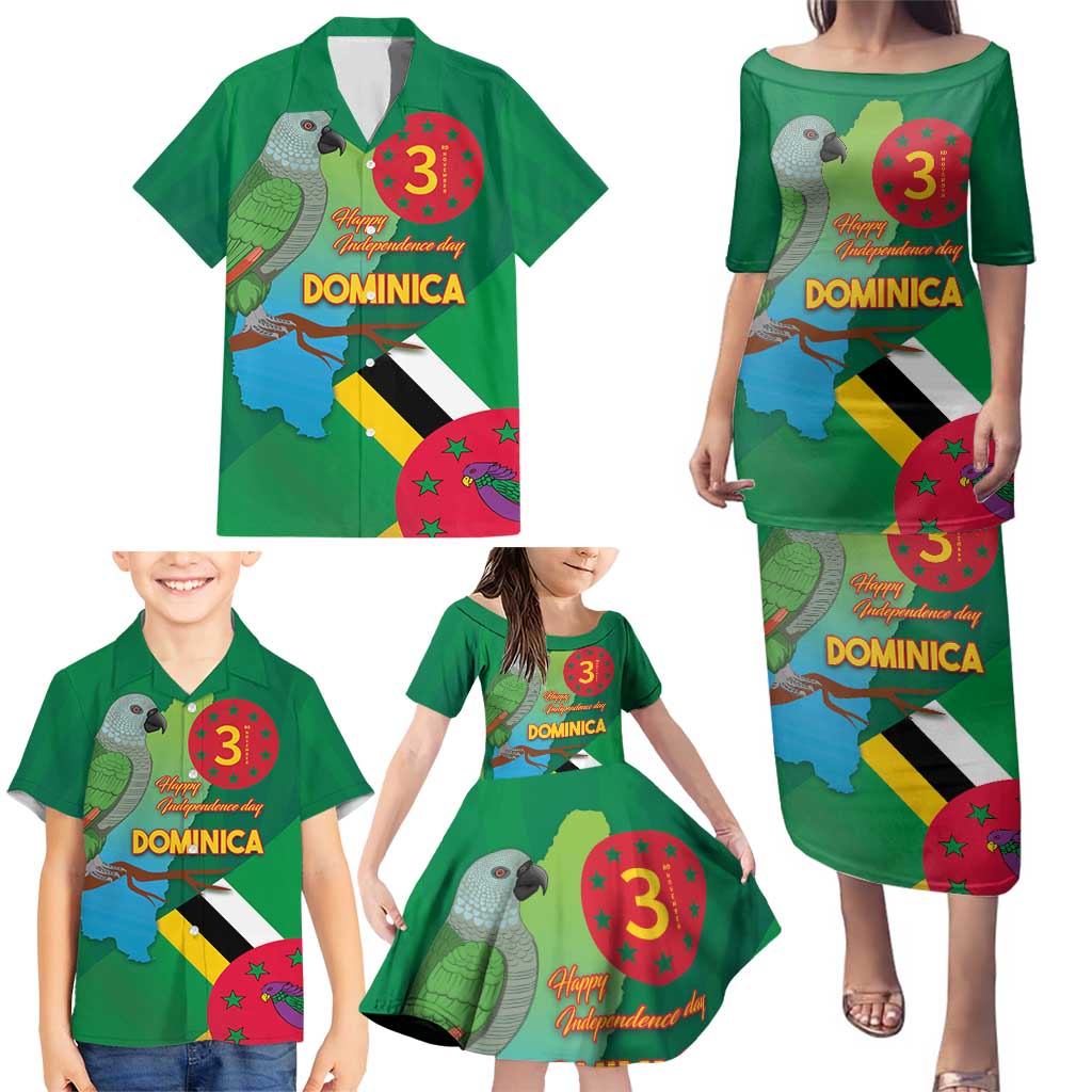 Dominica Independence Day Family Matching Puletasi and Hawaiian Shirt Imperial Amazon With National Flag and Map - Wonder Print Shop