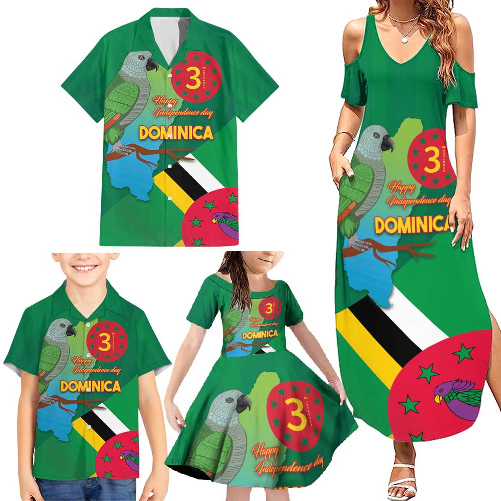 Dominica Independence Day Family Matching Summer Maxi Dress and Hawaiian Shirt Imperial Amazon With National Flag and Map - Wonder Print Shop