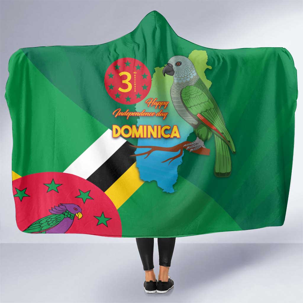 Dominica Independence Day Hooded Blanket Imperial Amazon With National Flag and Map