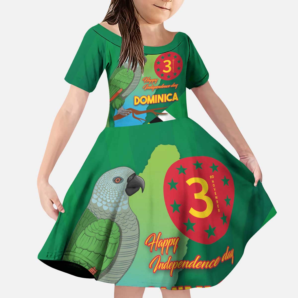 Dominica Independence Day Kid Short Sleeve Dress Imperial Amazon With National Flag and Map - Wonder Print Shop