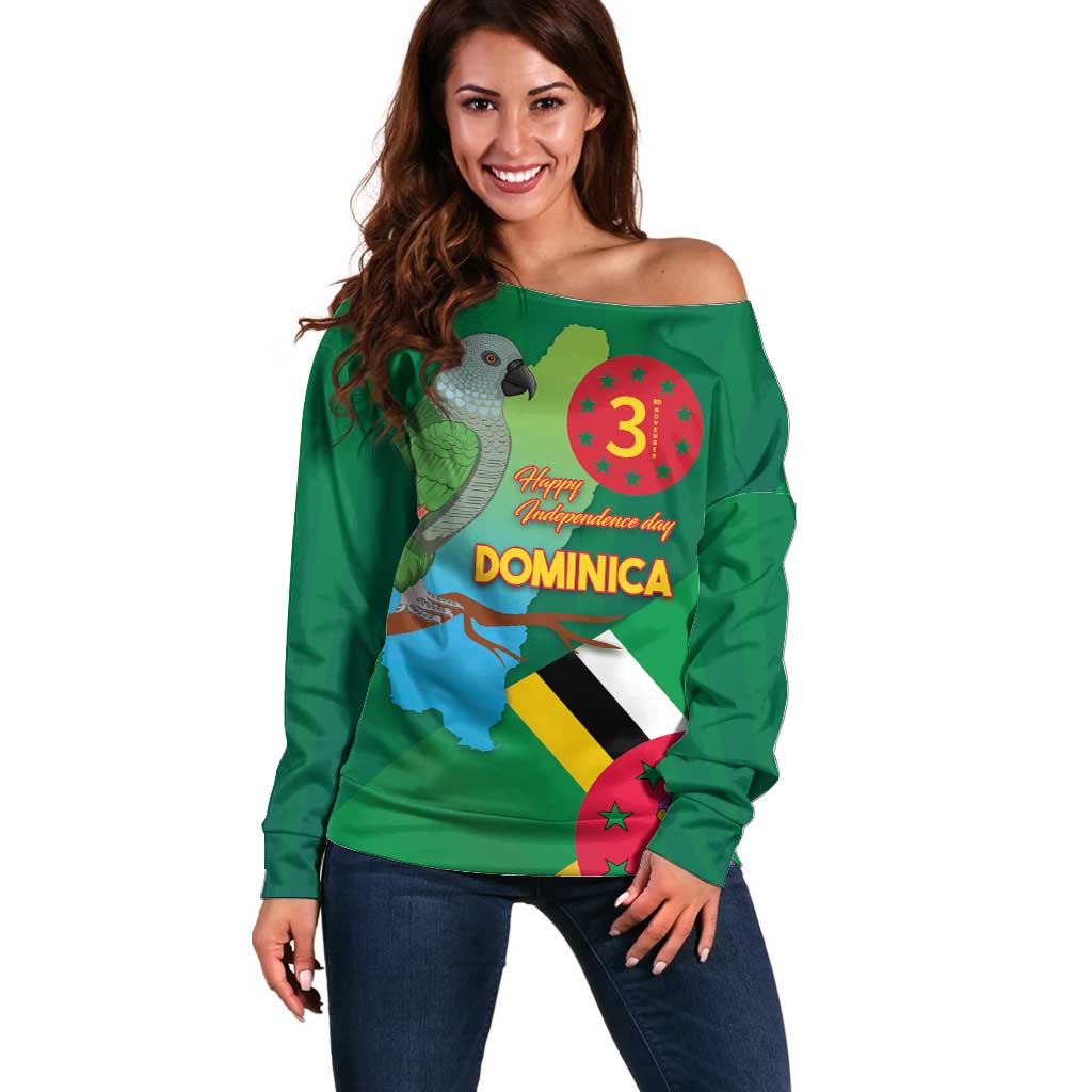 Dominica Independence Day Off Shoulder Sweater Imperial Amazon With National Flag and Map - Wonder Print Shop