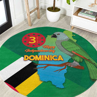 Green round carpet with parrot, map, and Independence Day text plus flag design