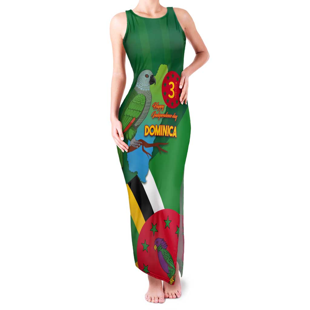 Dominica Independence Day Tank Maxi Dress Imperial Amazon With National Flag and Map - Wonder Print Shop