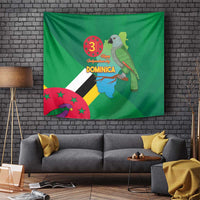 Green Dominica independence tapestry wall hanging with flag and bird design
