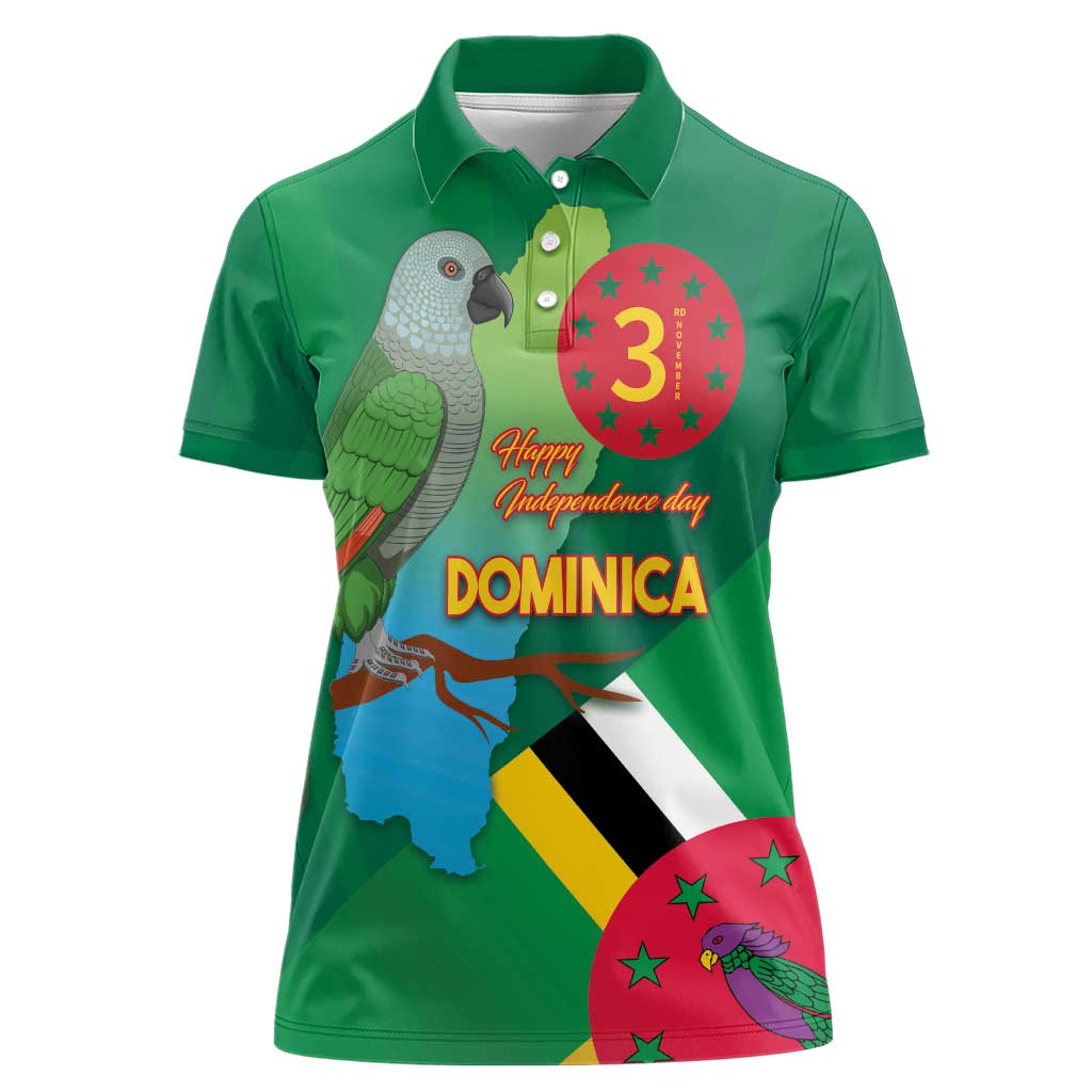 Dominica Independence Day Women Polo Shirt Imperial Amazon With National Flag and Map - Wonder Print Shop