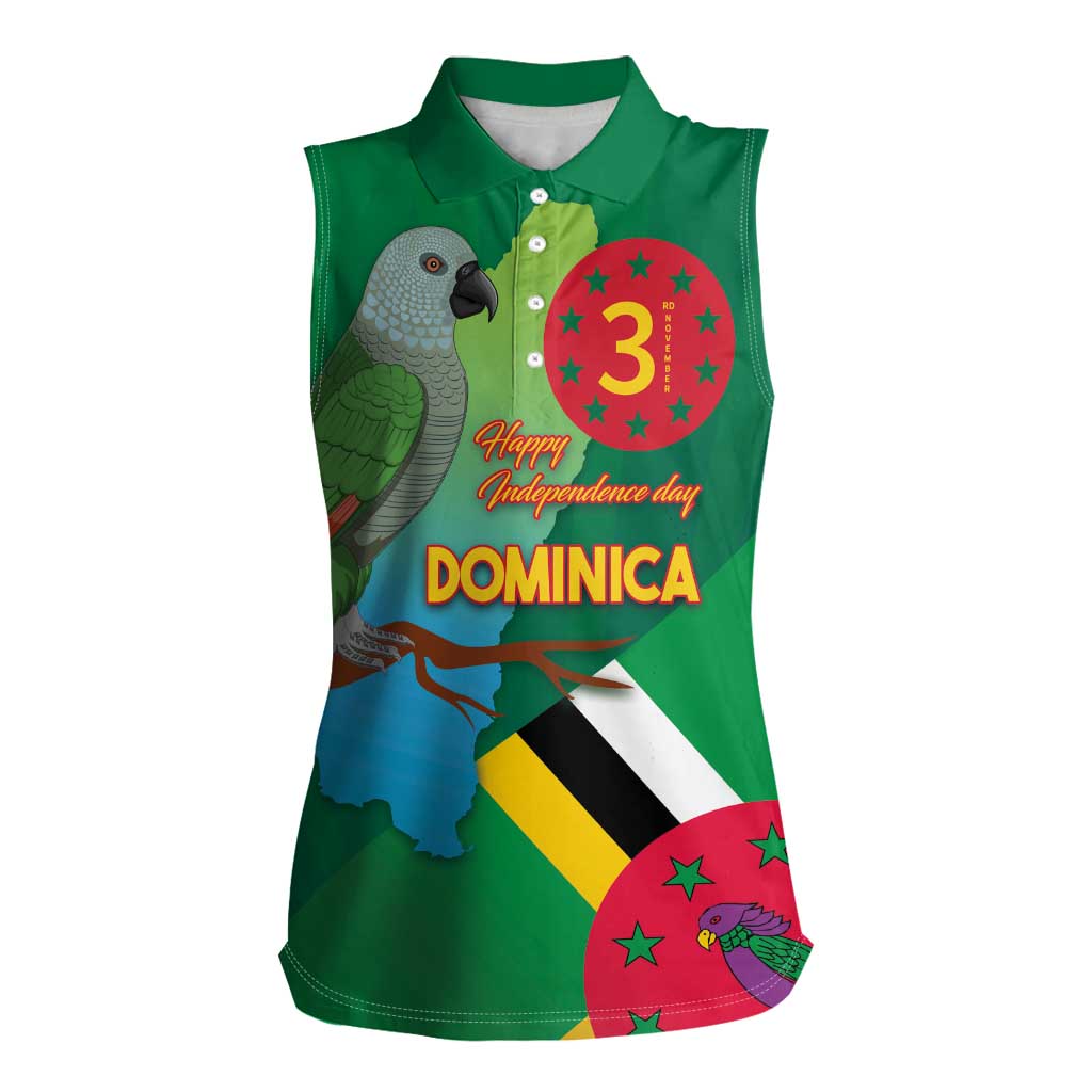 Dominica Independence Day Women Sleeveless Polo Shirt Imperial Amazon With National Flag and Map - Wonder Print Shop