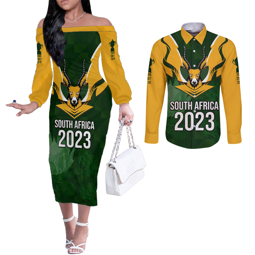 south-africa-rugby-couples-matching-off-the-shoulder-long-sleeve-dress-and-long-sleeve-button-shirt-springbok-mascot-history-champion-world-rugby-2023