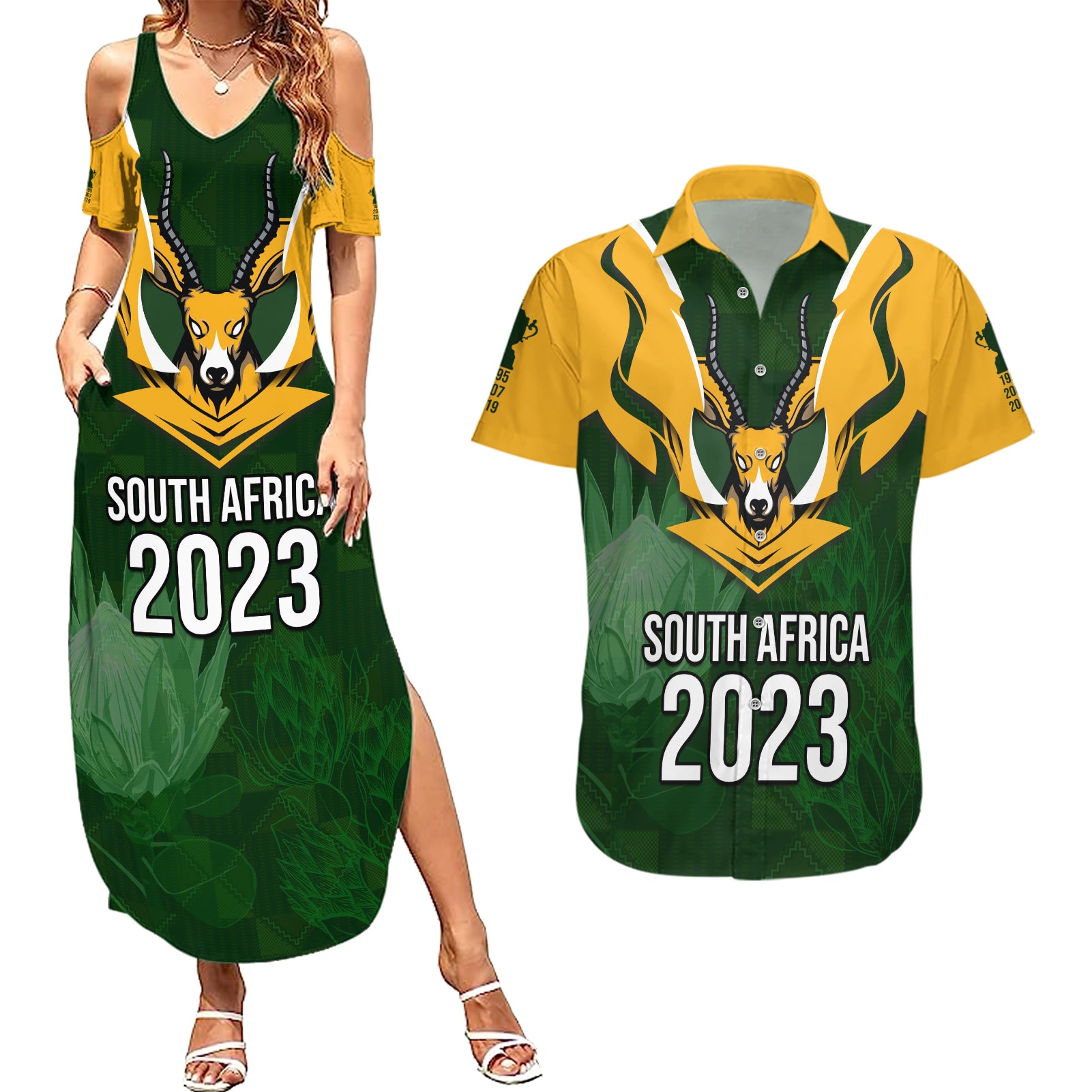 South Africa Rugby Couples Matching Summer Maxi Dress and Hawaiian Shirt Springbok Mascot History Champion World Rugby 2023 - Wonder Print Shop